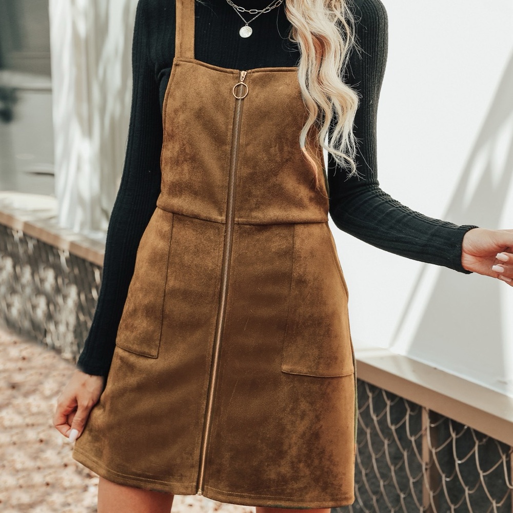 CUPSHE Orange Faux Suede Pull-Ring Pinafore Dress